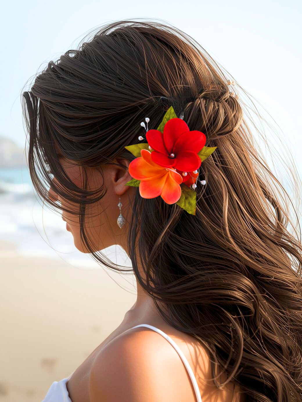 Real Touch White Hawaiian Plumeria Wedding Headpiece with